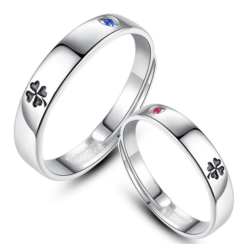 Classic Clover Black Flower Ring Silver 925 Women Jewelry Adjustable Fashion Zircon Couple Rings For Lover Wedding Accessories