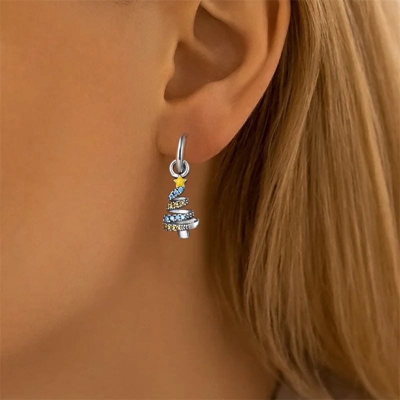 Christmas Series For Womens Earrings 925 Sterling Silver Christmas Bell Flower Apple Earrings Fine Party Wear Jewellery Gift
