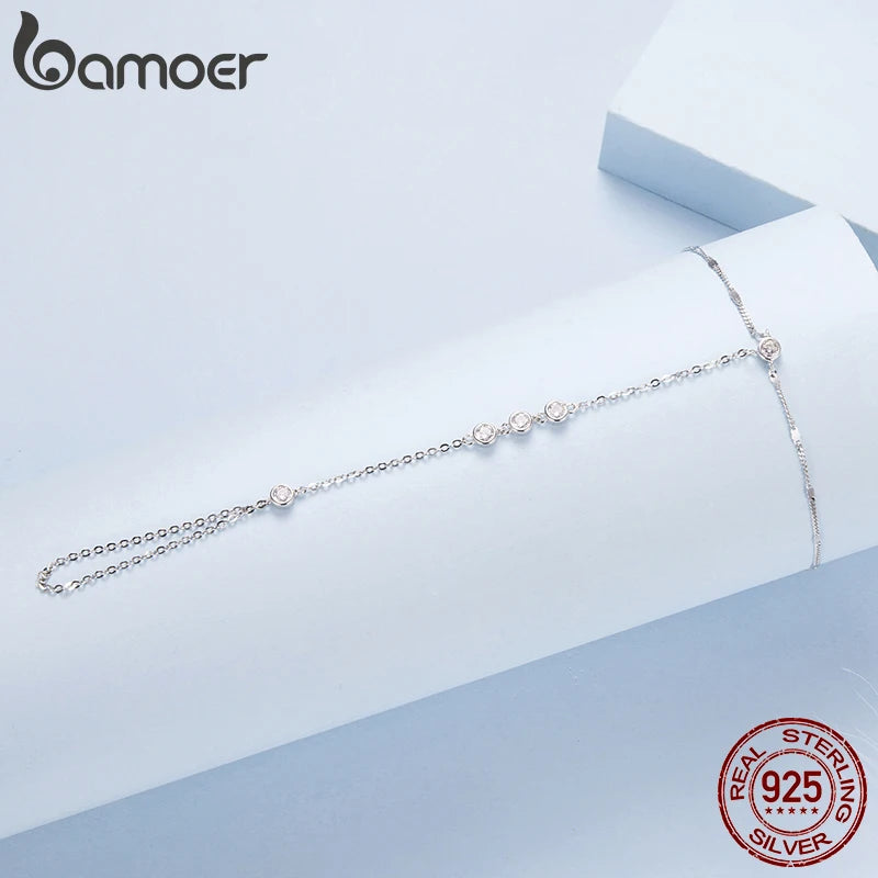 BAMOER 925 Sterling Silber Quastenring-Armband-Set mit zarten Zirkonia-Perlen für Damen – Sommer-Körperschmuck