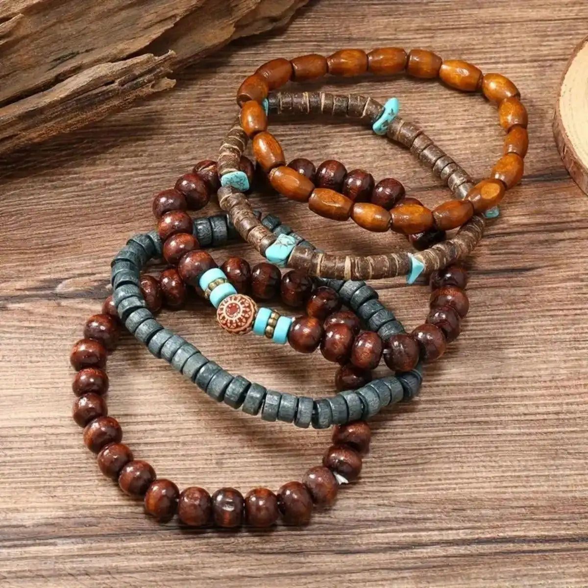 5pcs/set Natural Stone, Wood Beads Beaded Bracelet, Men's Chinese Style Charm Bracelet