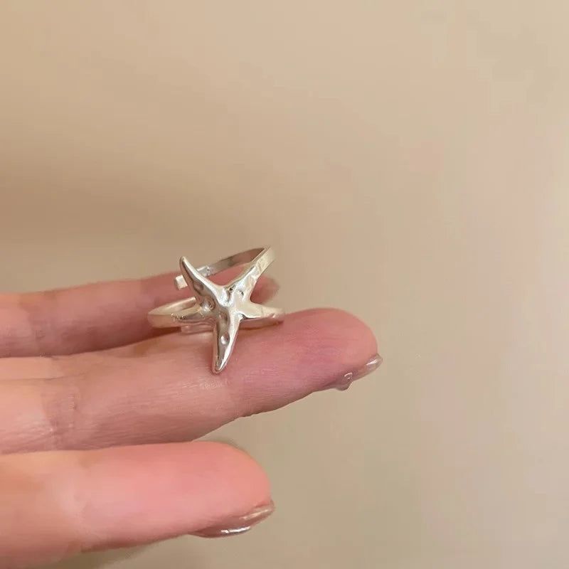 Bohemian Starfish Shaped Open Ring for Women Sea Beach Gold Color Starfish Finger Rings Girl Summer Vacation Party Charm Jewelry