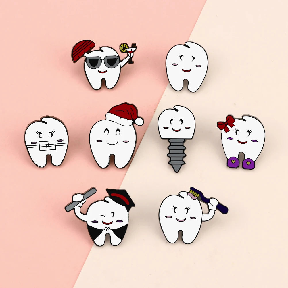 2-9Pcs/Set Cute Cartoon Tooth Brooch Doctor Nurse Mini Stethoscope Thermometer Enamel Pins Lapel Pin Badge Jewelry Gift Dentist