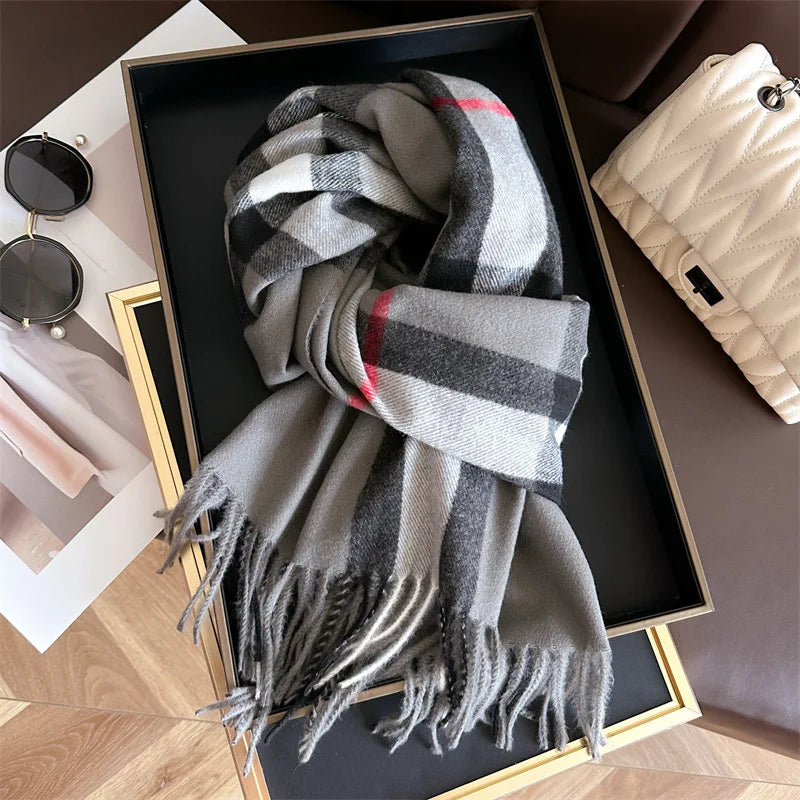 New Women Men Winter Plaid Cashmere Like Blanket Scarf Design Thick Warm Pashmina Shawl Wraps With Tassel Poncho Stoles Echarpe - Madeinsea©