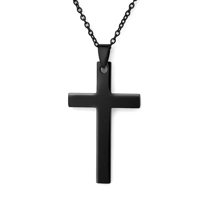2022 Fashion Stainless Steel Necklace For Men Women Black Gold Color Silver Color Cross Pendant Chain Necklace Jewelry Gift