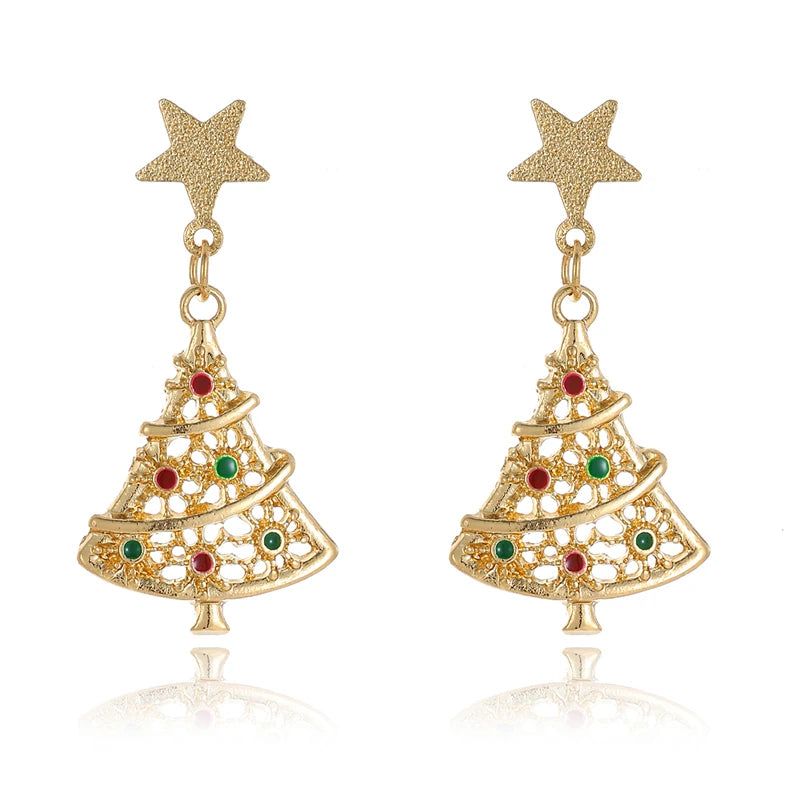New Fashion Christmas Earrings for Women Cute Cartoon Gingerbread Man Zircon Elk Snowflake Xmas Tree Pearl Earring Girl Jewelry