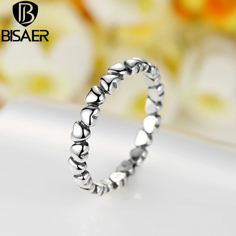 BISAER 925 Sterling Silver LOVE Heart Wedding Ring Jewelry STAR Footprints Silver 925 Finger Rings For Women Engagement Anel