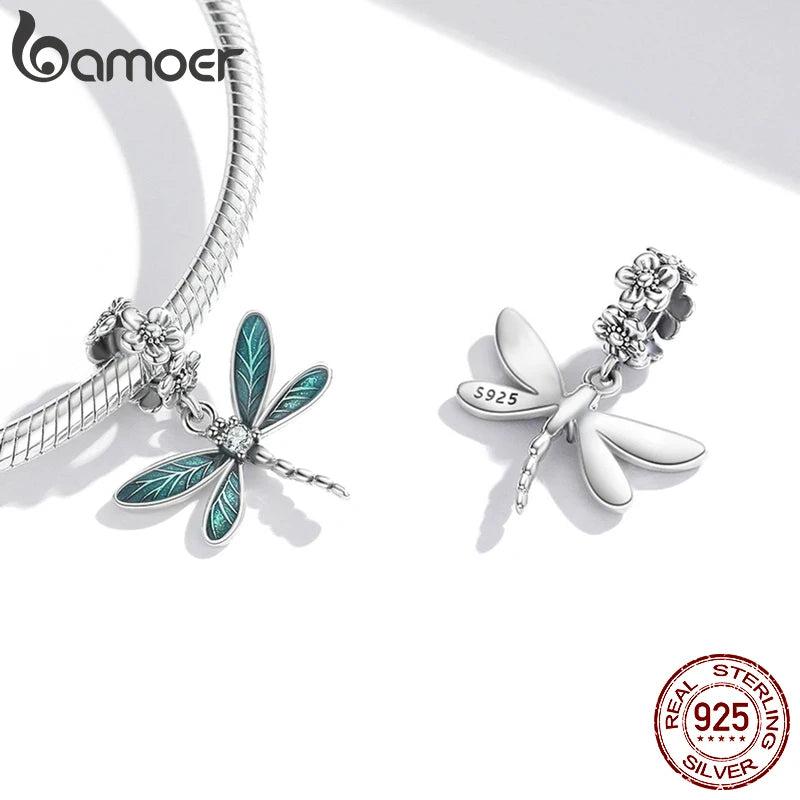 BAMOER Echt 925 Sterling Silber Wunderschöner Libellen-Anhänger Charm Passend für Original-Armband oder Halskette für Damen Edles Schmuckgeschenk