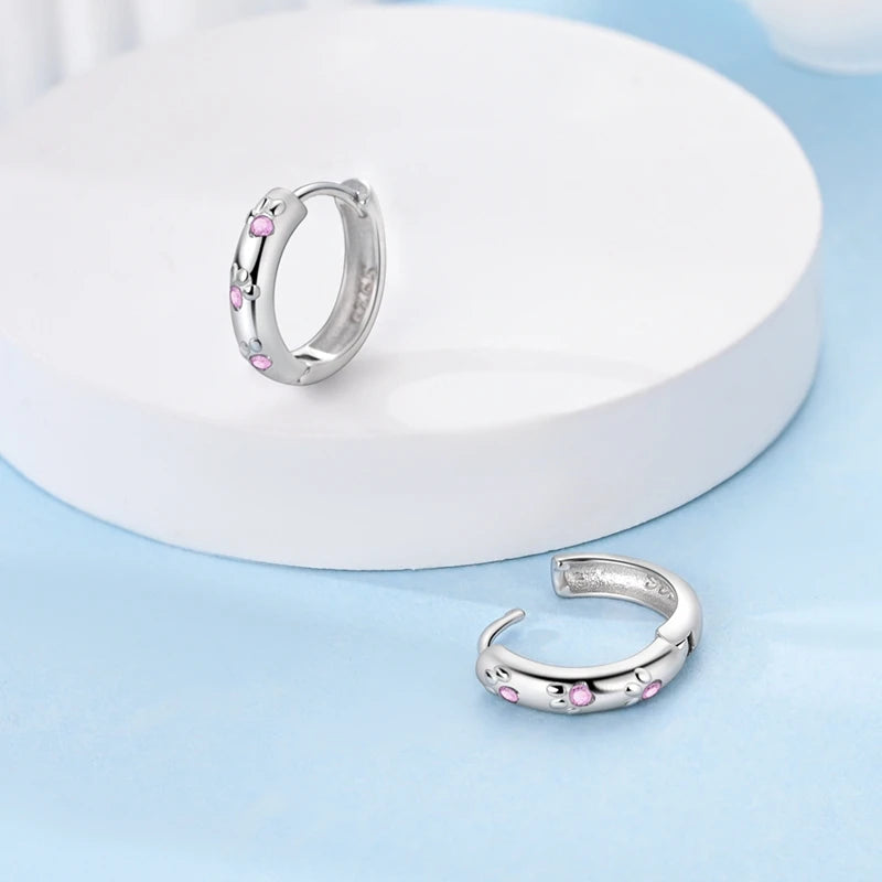 Simple Original 100% 925 Sterling Silver Sparkling Zircon Star Flower Double Hoop Earrings For Women Wedding Engagement Jewelry