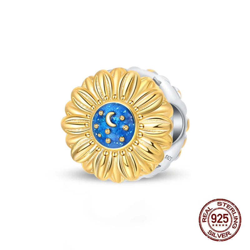 New 925 Sterling Silver Sun Sunflower Solar System Charms Beads Fit 3mm 925 Original Bracelet Fine DIY Jewelry Birthday Gift
