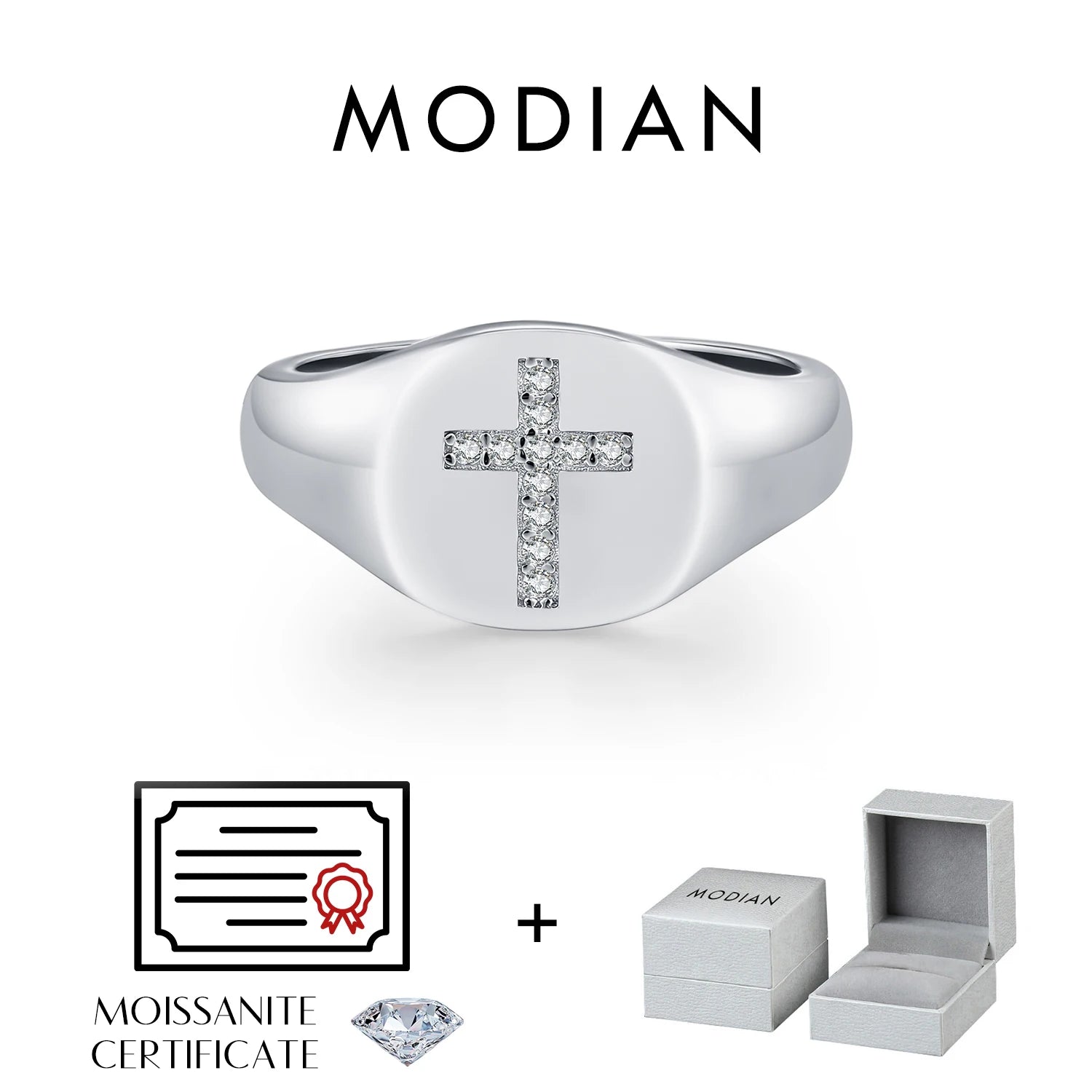 MODIAN D Color Moissanite Signet Rings 925 Sterling Silver Classic Cross Finger Rings For Women & Man Party Fine Jewelry