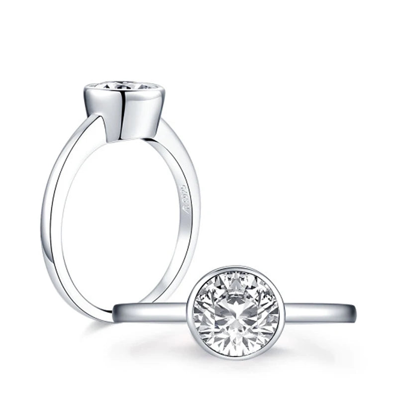 OXTAO 1.0ct Solitaire Rings 925 Sterling Silver Classic Round Cut Cubic Zirconia Engagement Promise Wedding Band Ring Jewelry