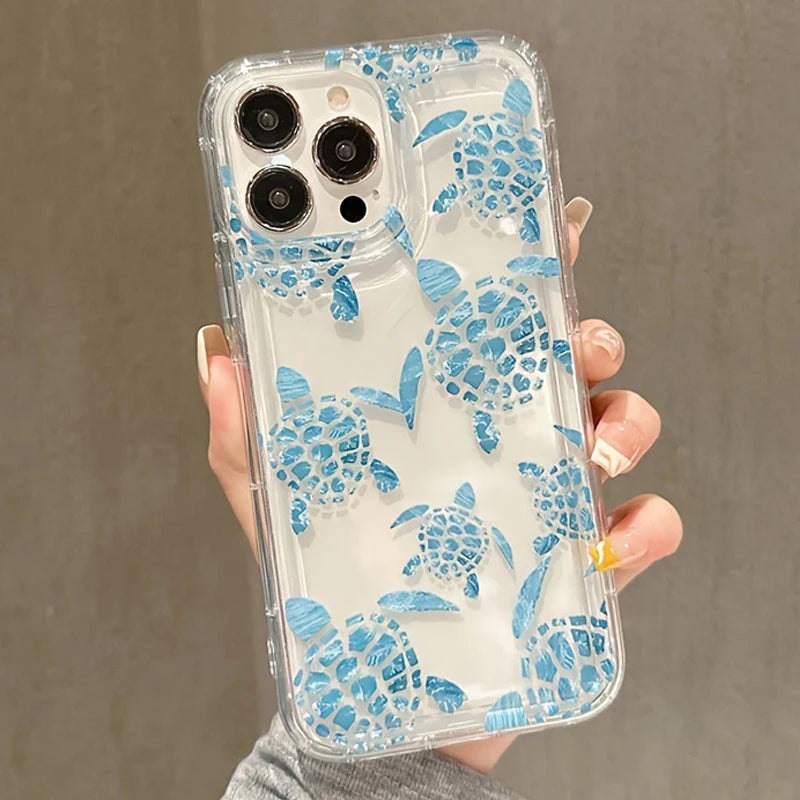 Summer Cartoon Turtle Pattern Case For iPhone 17 16 15 14 7 8 Plus XR 14 13 Pro Max 13 12 16E 17 Air Soft Silicone Clear Cover