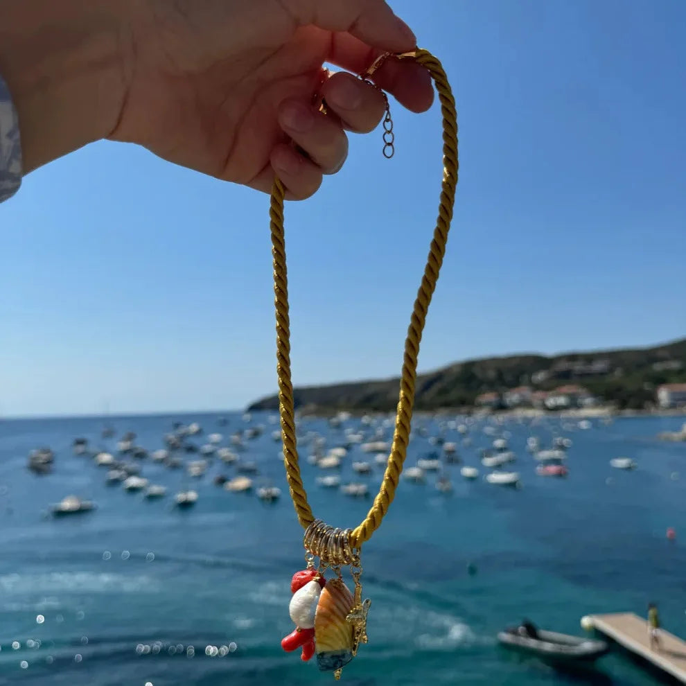 Handmade Chunky Rope Multicolour Ceramics Starfish Octopus Fish Pendant Neckalce Summer Beach Shell Y2K Collar Jewelry Stylish