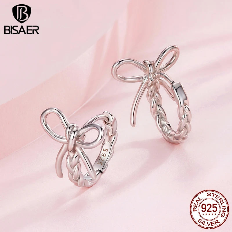 BISAER 925 Sterling Silver Mermaid Stud Earrings Blue Gradient Enamel process Stud Ear for Women Party Fine Jewelry Holiday Gift