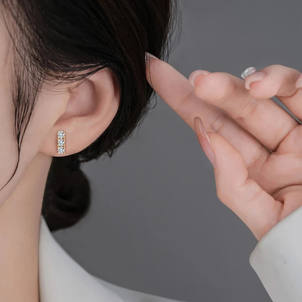 Serenity 6 Stones D Color 3mm All Moissanite Screw Earrings Women Anniversary Gift S925 Silver Sparkling Stud Ear Fine Jewelry - Madeinsea©