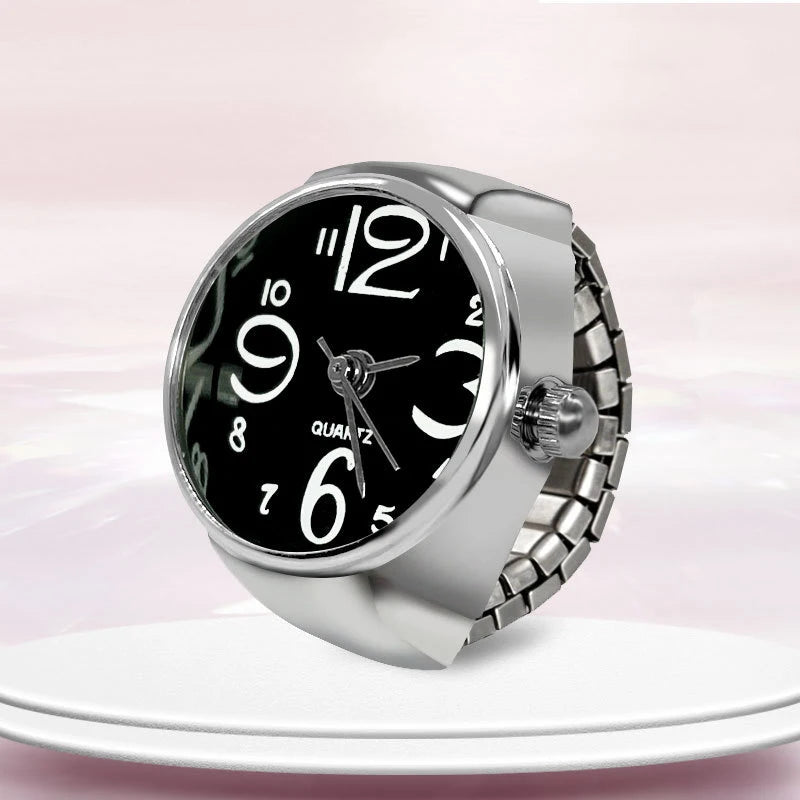 Steel Fun Vintage Punk Quartz Finger Pocket Watch Ring for Women Men Goth Clock Rings Digital Watch Elastic Stretchy Rings Gifts