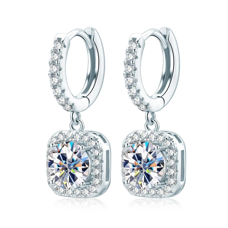 OXTAO Round Cut D Moissanite Dangle Huggie Drop Earrings Real 925 Silver for Women Temperament Earring Wedding Jewelry Gifts