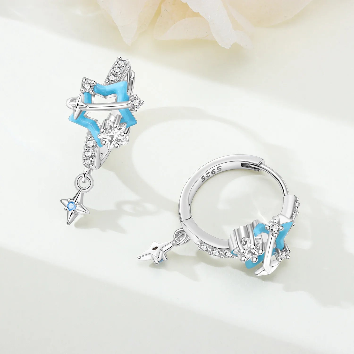 PANPOKI 925 Sterling Silver Sparkling Blue Star Planet Drop Earrings Women Earrings Charm Trend Versatile Party Jewelry Gifts