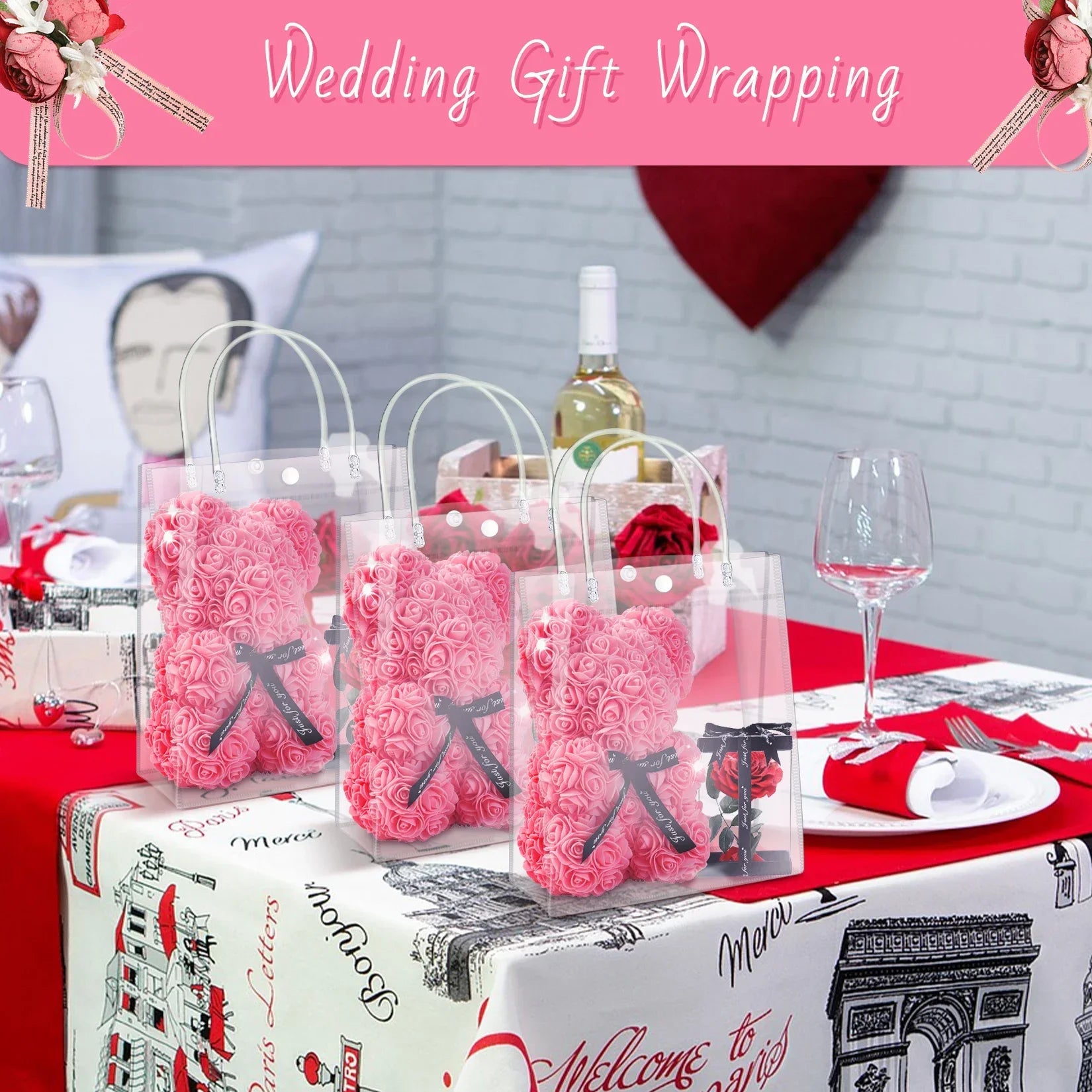 Clear PVC Gift Bags with Handles Reusable Plastic Wrap Tote Bags Transparent Shopping Bag for Christmas Party Favors Merchandise