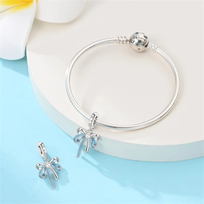 Fit Original 925 Sterling Silver Charms Beads Bows Swan Ballet Princess Pink Charms For Women Fine DIY Birthday Jewelry Gifts