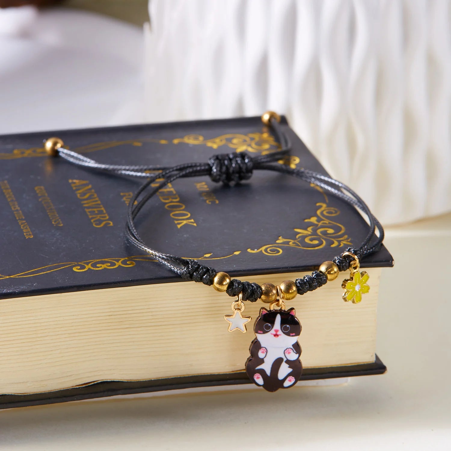 Handmade Cute Cartoon Cat Bracelets For Women Cute Flower Star Kitten Ceramic Beads Adjustable Bracelet Friendship Jewelry Gifts