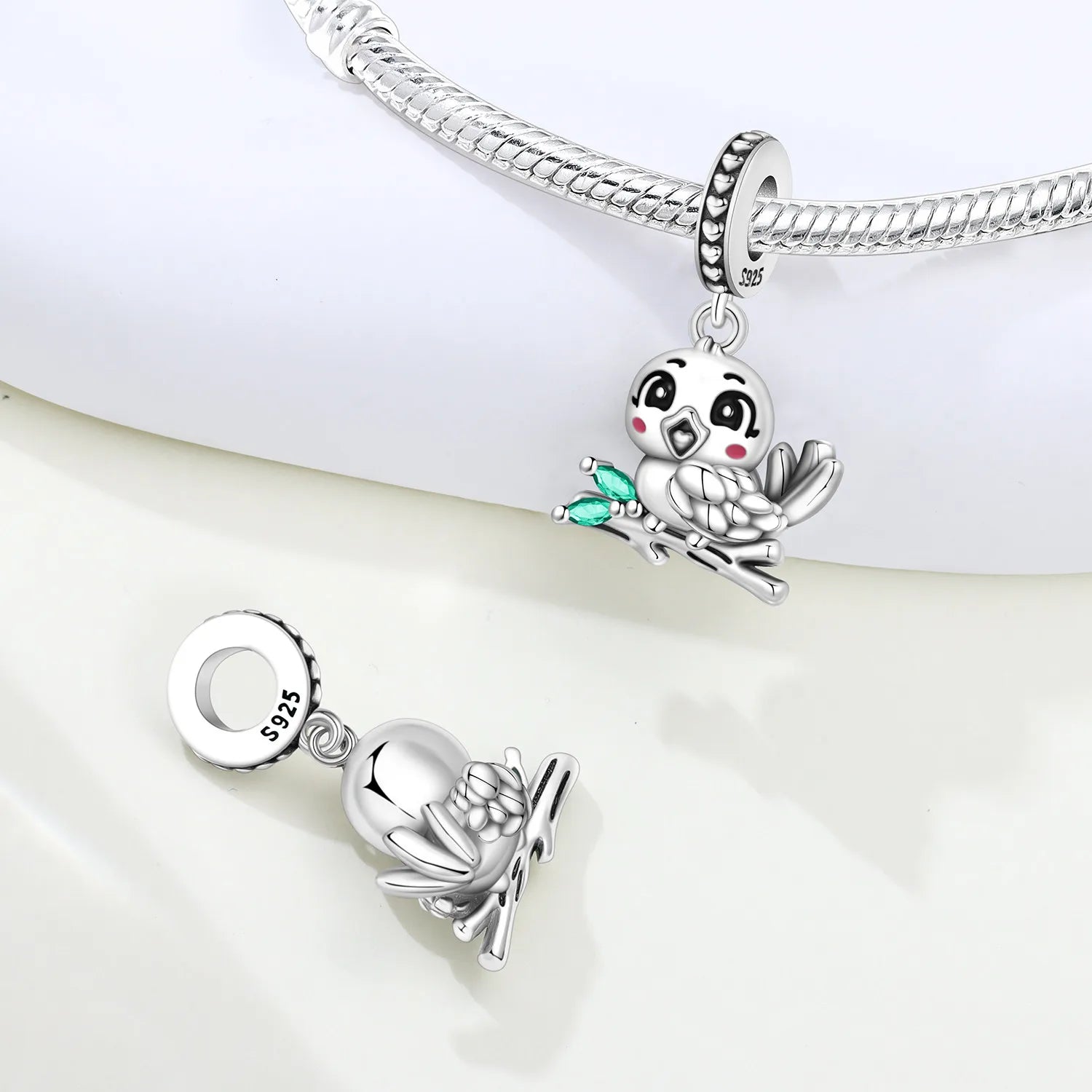 PANPOKI 925 Sterling Silver Cute Bird Beads Original Pendants Bracelet Charm Jewelry Party DIY Trendy Gifts