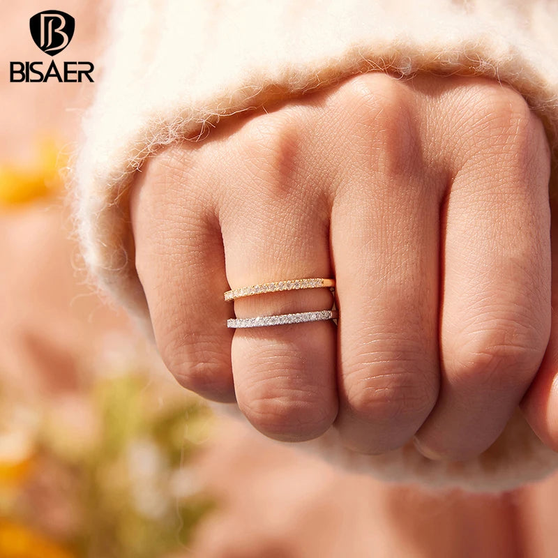 BISAER Eternity Moissanite Engagement Ring 925 Sterling Silver VVS1 EX Delicate Lab Diamond Band for Women Wedding Fine Jewelry