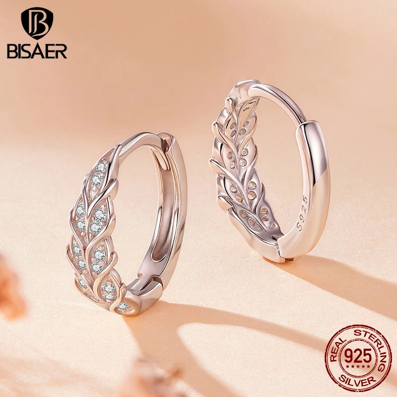 BISAER Real 925 Sterling Silver Wheat Hoop Earrings Classic Hypoallergenic Earrings for Women & Girls Party Fine Jewelry EFE1237