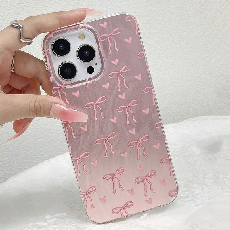 Case for iPhone 16 Fashionable Butterfly Bow Print Phone Cases for iPhone 15 14 13 12 11 Pro Max X XR XS 7 8 Plus SE2 16E Cover