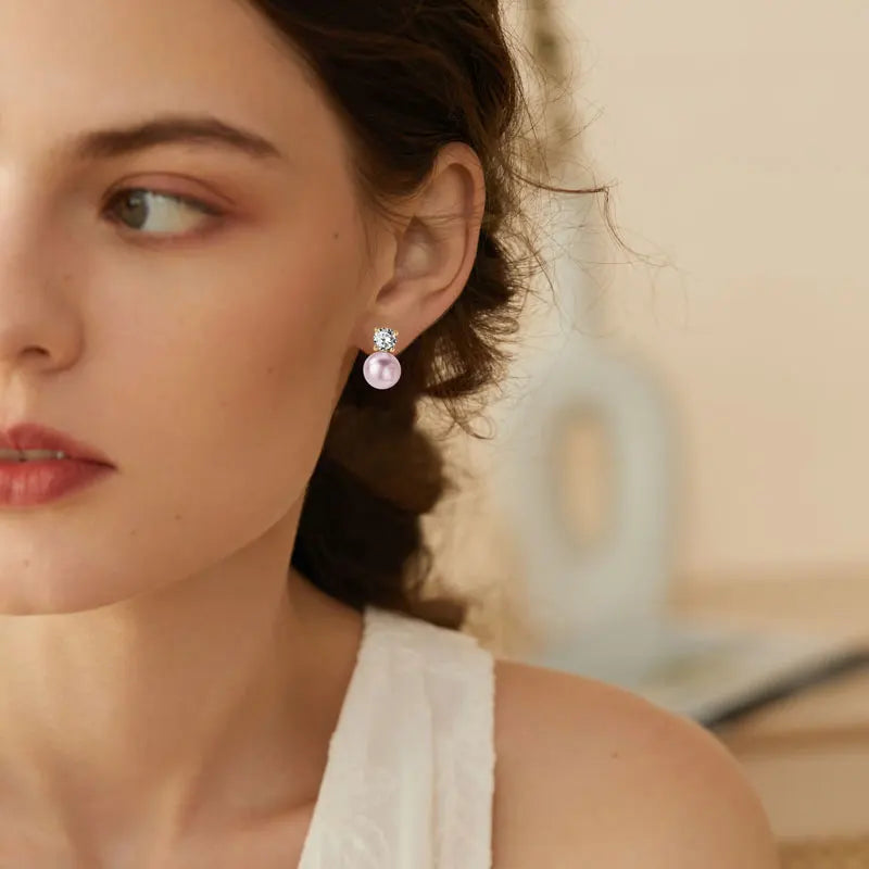 14K Gold Filled Circle Crystal Pearl Dazzling Stud Earrings 925 Sterling Silver Luxury Fine Jewelry For Women Anniversary Gift