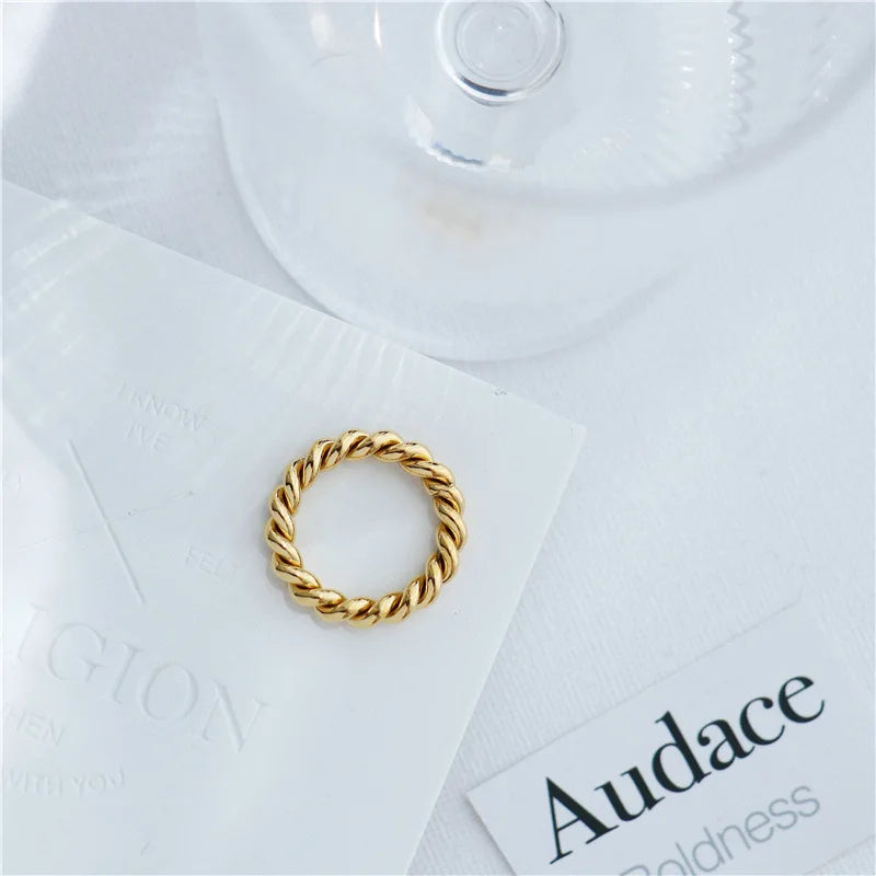 4mm Minimalist Stainless Steel Cute Twisted Chain Ring for Women Girls Braided Ring Waterproof  Jewelry Gift