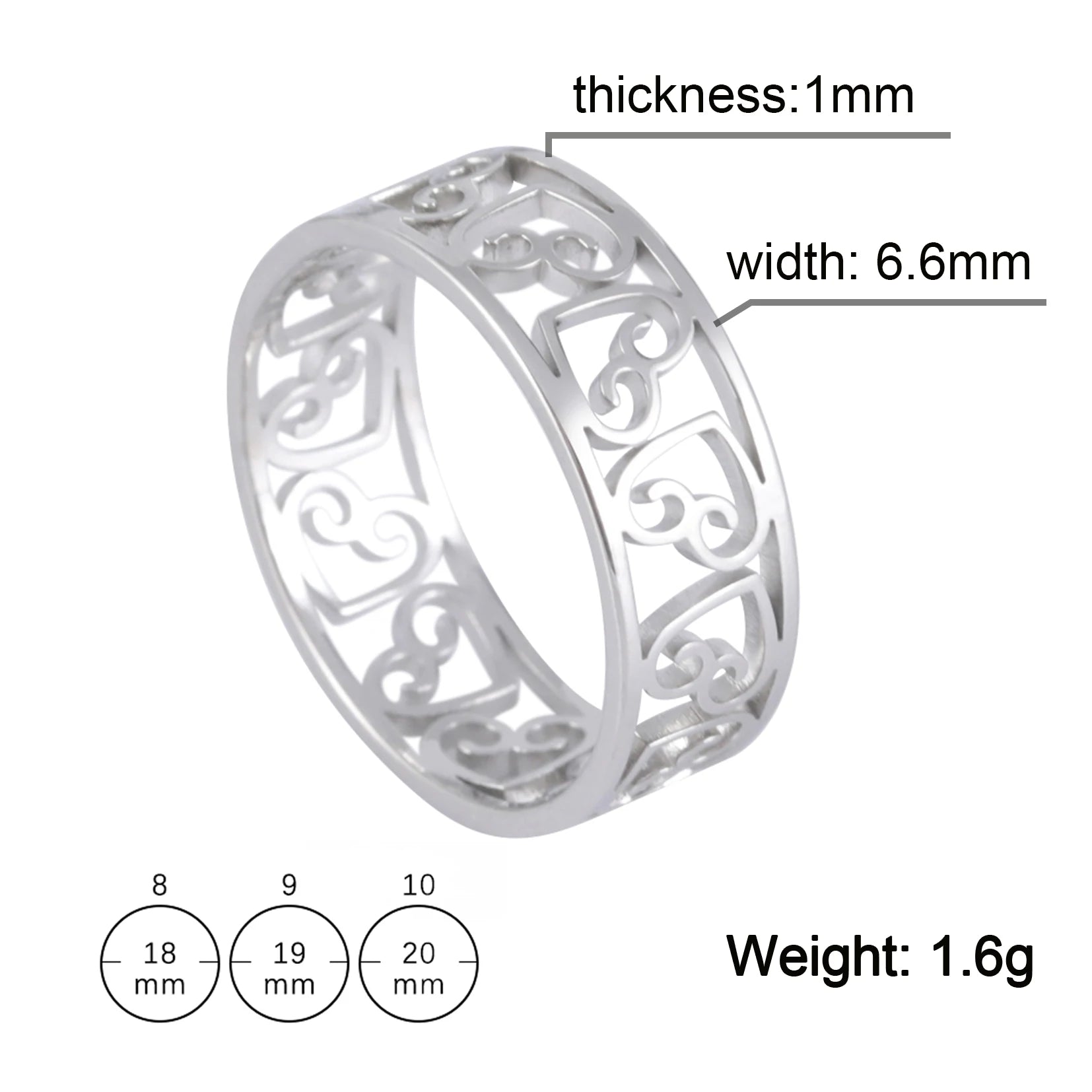 HIPEE Fashion Hollow Love Heart Rings Round Hollow Geometric Ring For Women Stainless Steel Finger Ring Jewelry Gifts