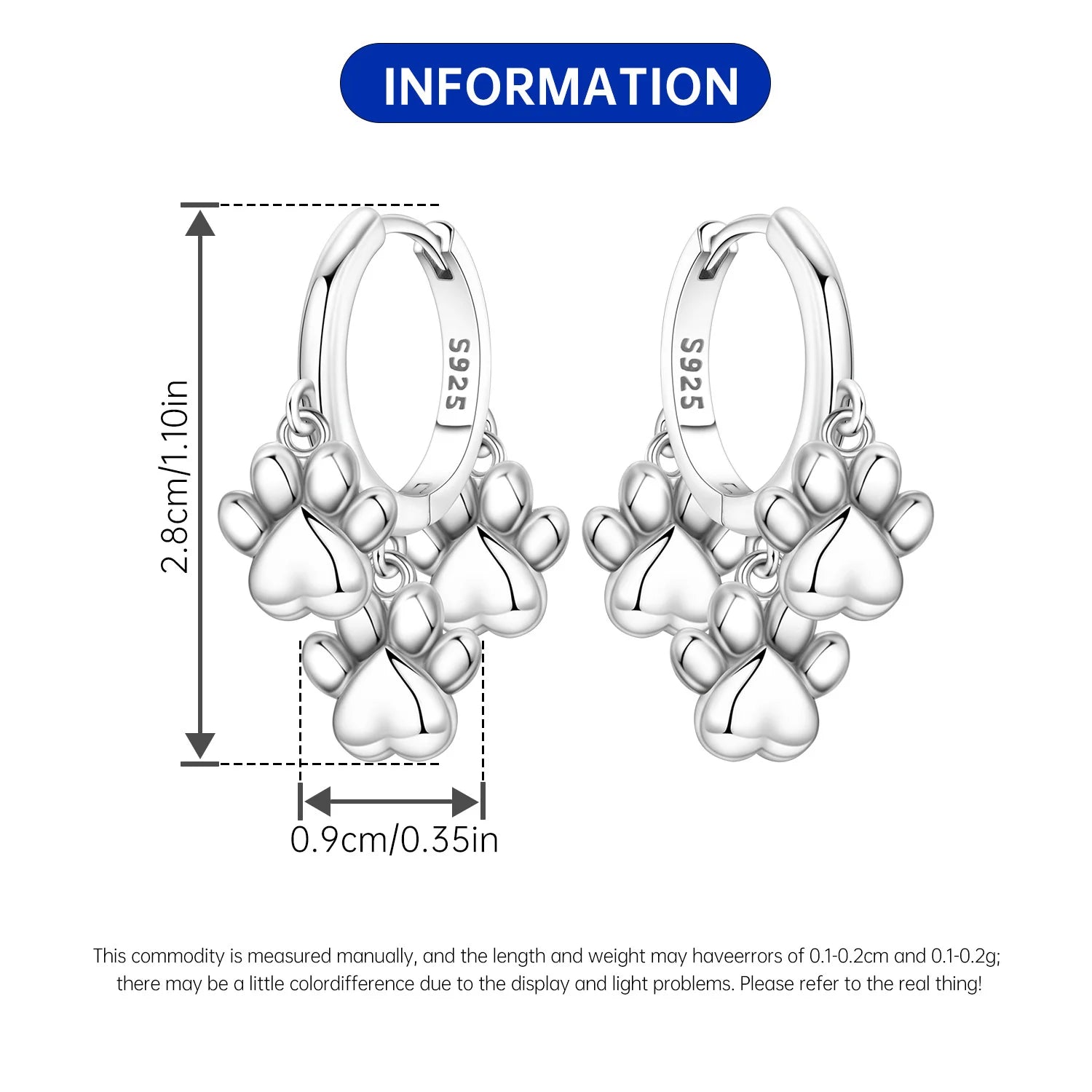PANPOKI 925 Sterling Silver Animal Pet Paw Print Drop Earrings Women Earrings Charm Fashion Versatile Party Jewelry Gifts