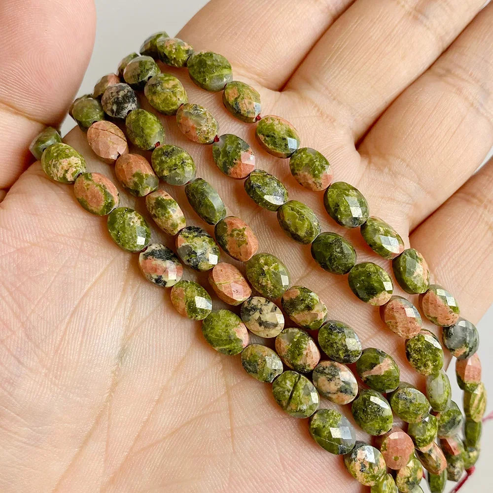 Fashion Natural Oval Shape Stone Bead Faceted Jades Tiger Eye Jaspers Loose Spacer Beads DIY Necklace Bracelet Earrings 6x8mm