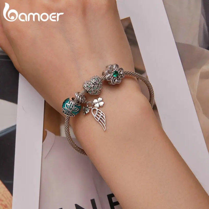 Bamoer 925 Sterling Silver Christma Charms Butterfly Beads CZ Pendant For Women Fit Original DIY Bracelet Necklace Jewelry
