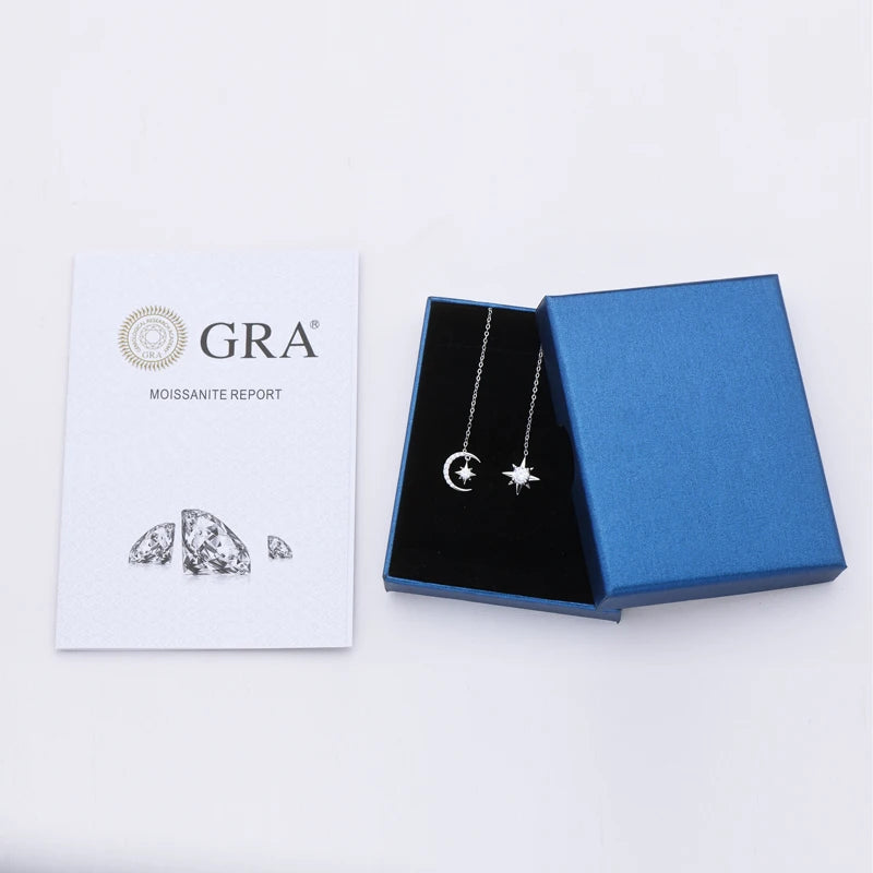 925 Sterling Silver Moissanite Asymmetry Star Moon Ear Thread Fashion Threader Earring Ladies Fashion Jewelry Gift 2025New