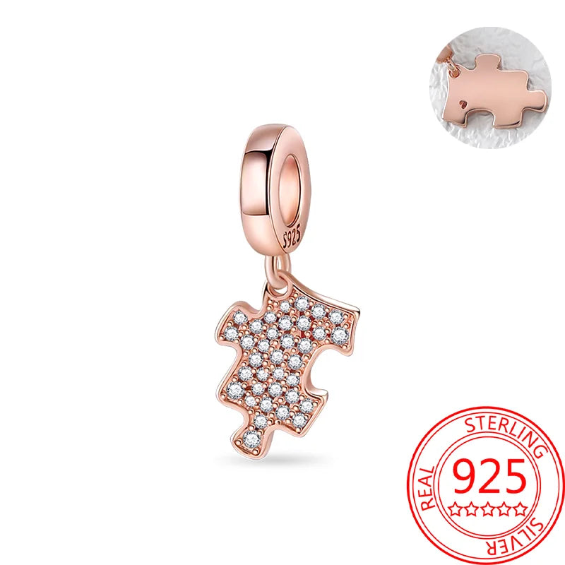 925 Sterling Silver Real Rose Gold Pink Octopus Summer Turtle Heart Dangle Charm Fit Original Bracelet Necklaces Bracelet Girl