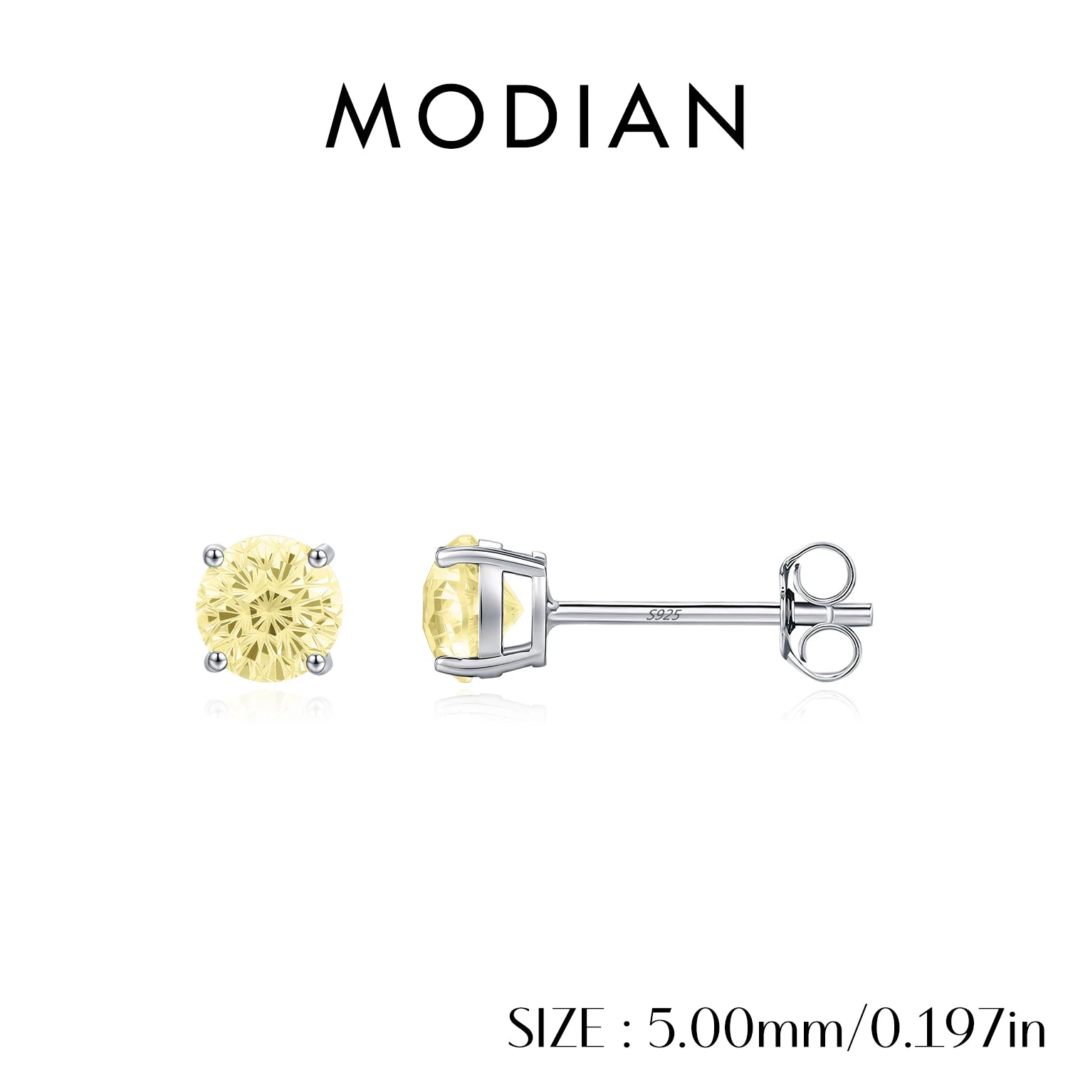 MODIAN 925 Sterling Silver Fashion Light Yellow Firework Cut Zircon Round Studs Earrings For Women And Men Fine Jewelry
