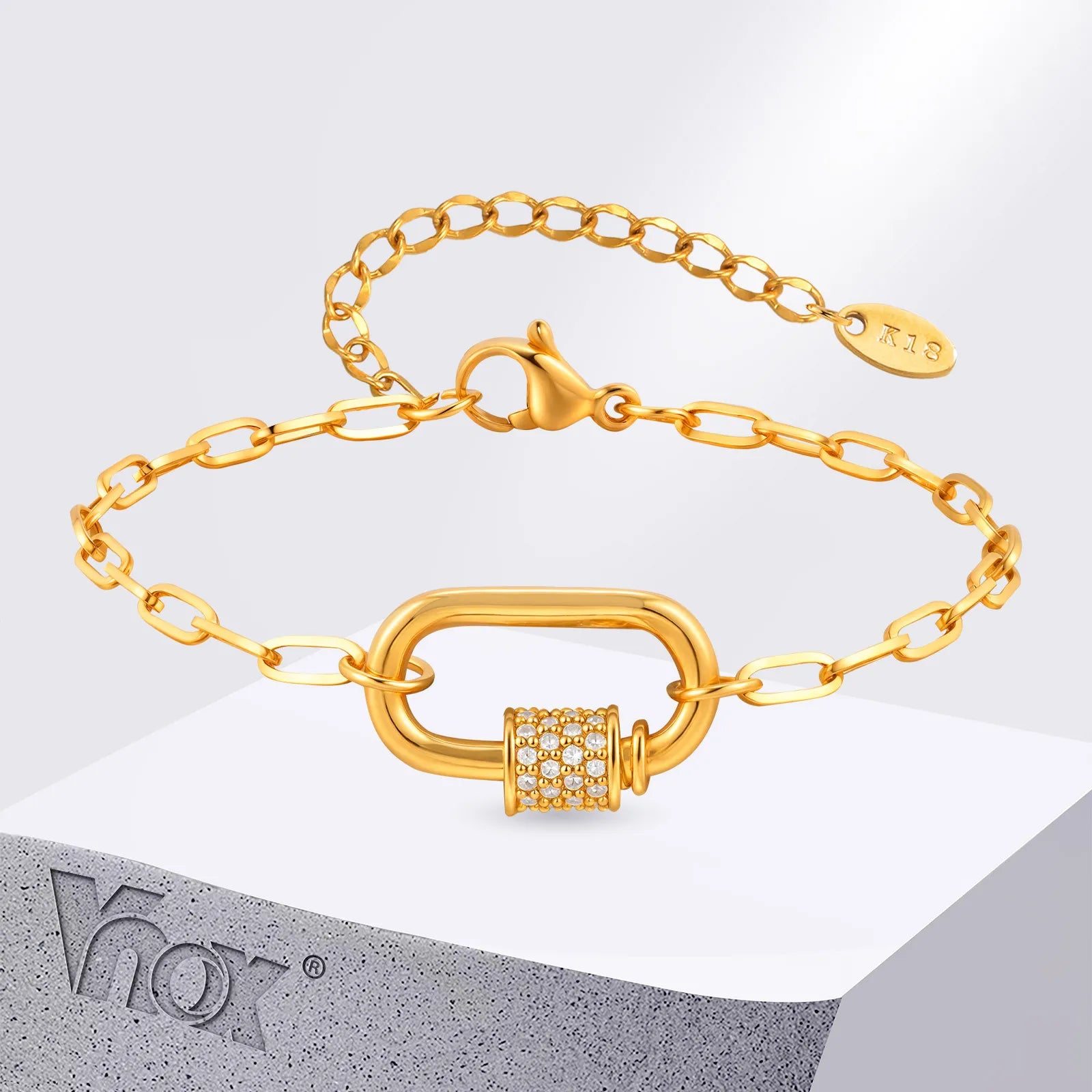 Vnox Stainless Steel Geometric Spiral Bracelets For Women Men Heart U-shaped Screw Lock Chain Bracelet Necklace Jewelry Gifts