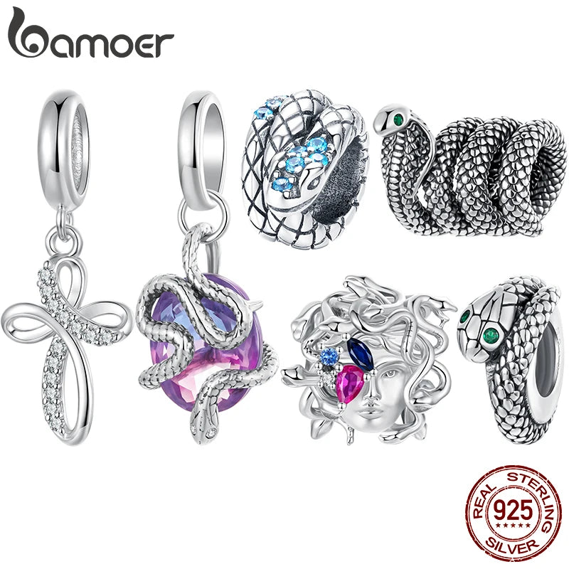 Bamoer 925 Sterling Silber Mystery Medusa Charm Transparenter Glas-Schlangenanhänger für Damenarmband-Accessoires DIY Punk Geschenk