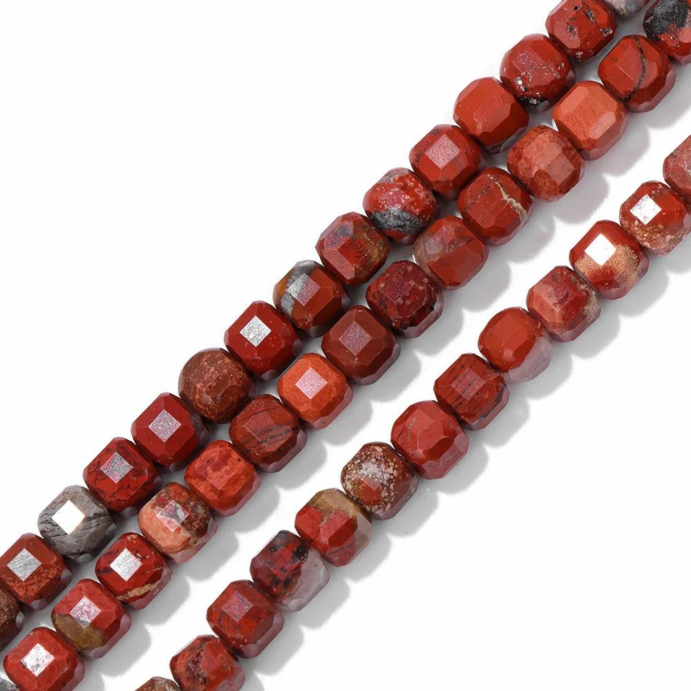 Red Faceted Square Shape Stone Bead Natural Jasper Cube Loose Spacer Beads For Jewelry Making DIY Accessories Supplies 15"