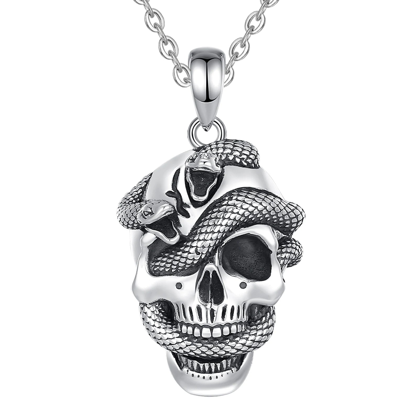 Eudora 925 Sterling Silver Skeleton Snake Necklace for Women Man Vintage Skeleton Skull Pendant Personality Jewelry Fine Gift