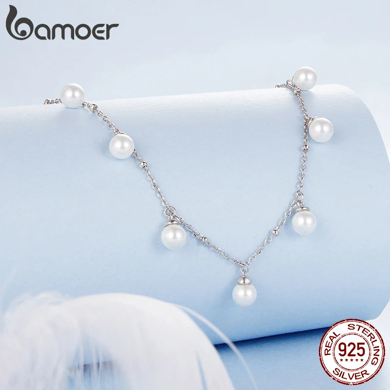 BAMOER 925 Sterling Silber Perlen Choker Halskette 16,9″, zierliche vergoldete Choker Halsketten für Mädchen Braut Brautjungfer Hochzeit