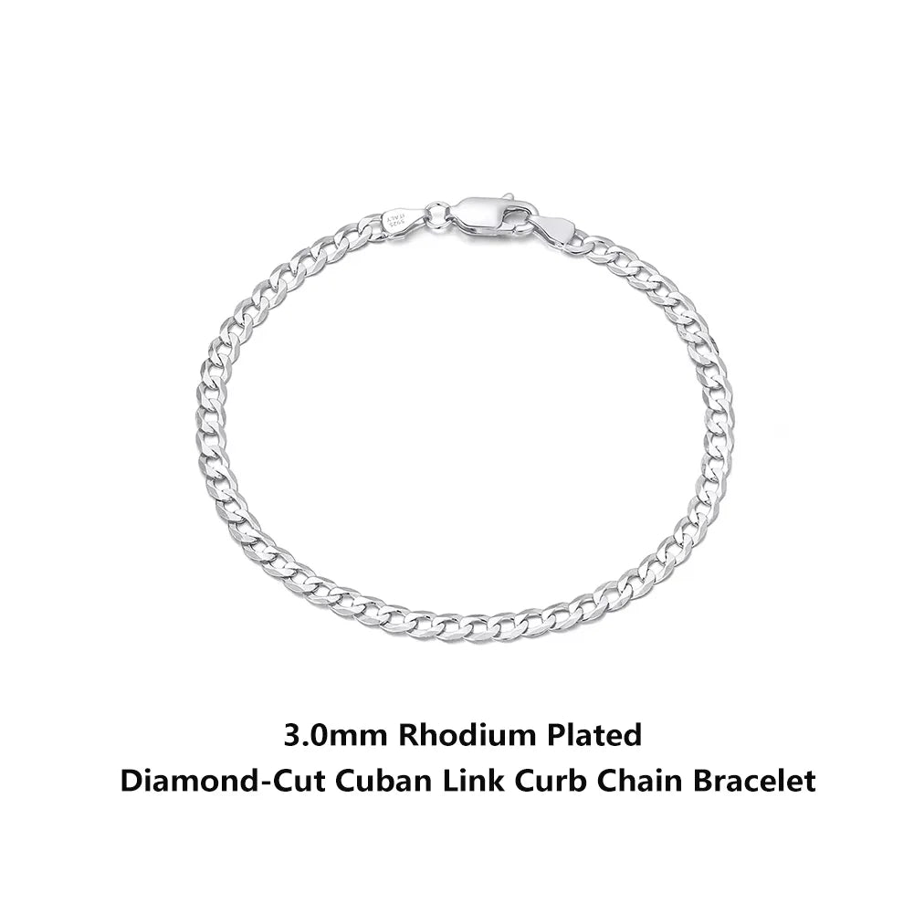Rinntin 18K Gold Over 925 Sterling Silver 3mm Italian Cuban Chain Bracelet for Women Men Trendy Silver Bracelet Jewelry SB123 - Madeinsea©