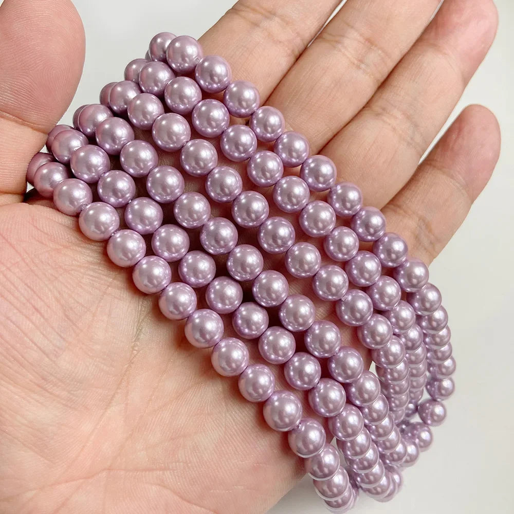 6/8/10MM Round Shell Pearl Bead Colorful Imitation Pearls Loose Spacer Beads For Jewelry Making Elegant Necklace Bracelet DIY