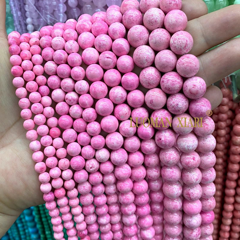 6/8/10/12MM Natural Stone Fossil White Round Loose Spacer Beads for Jewelry Making DIY Earrings Bracelet Charms Accessories 15''