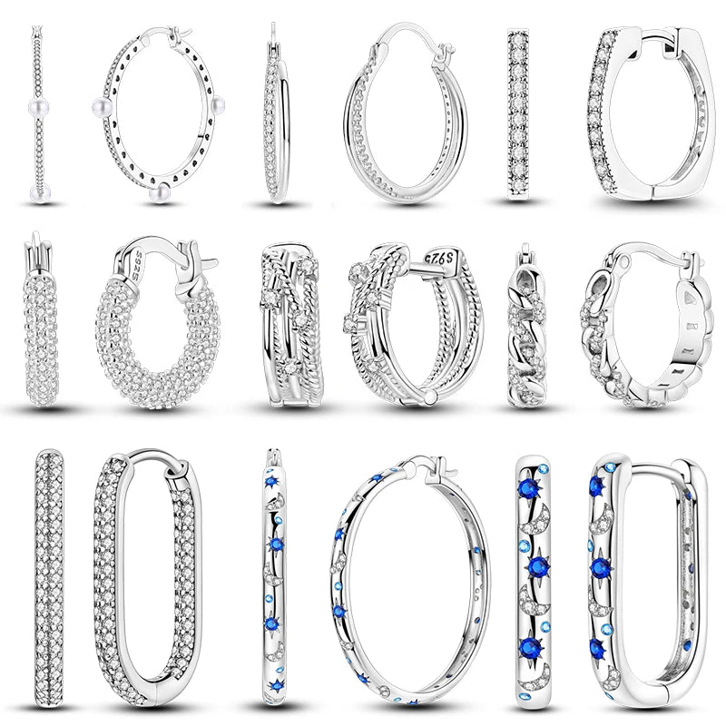 Classic Earrings 925 Silver Star Moon Zircon Pearl Geometry Earrings For Women Wedding Engagement Fine Jewelry Birthday Gift