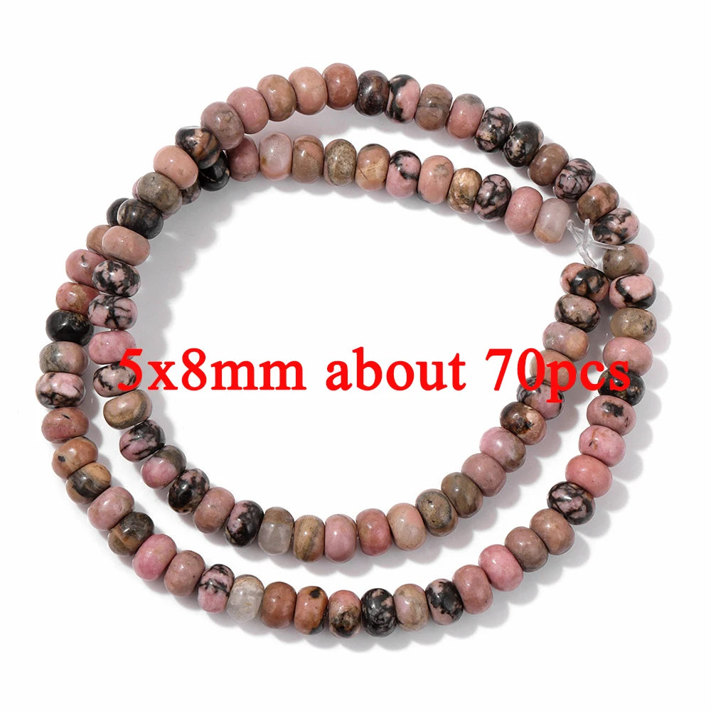 Wholesale Natural Pink Black Rhodonite Stone Beads Round Oval Rondelle Loose Spacer Gem Bead For Jewelry Making DIY Accessories