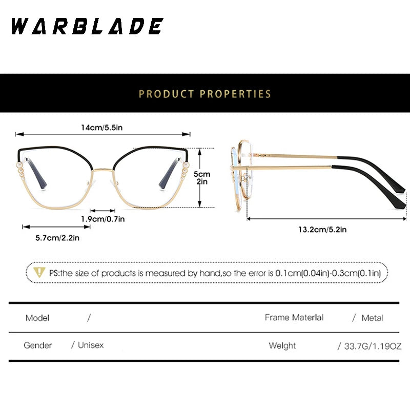 High Quality Metal Computer Glasses Frame Women Men Anti Blue Light Pearl Cat Eye Eyewear Blocking Optical Spectacle Eyeglass