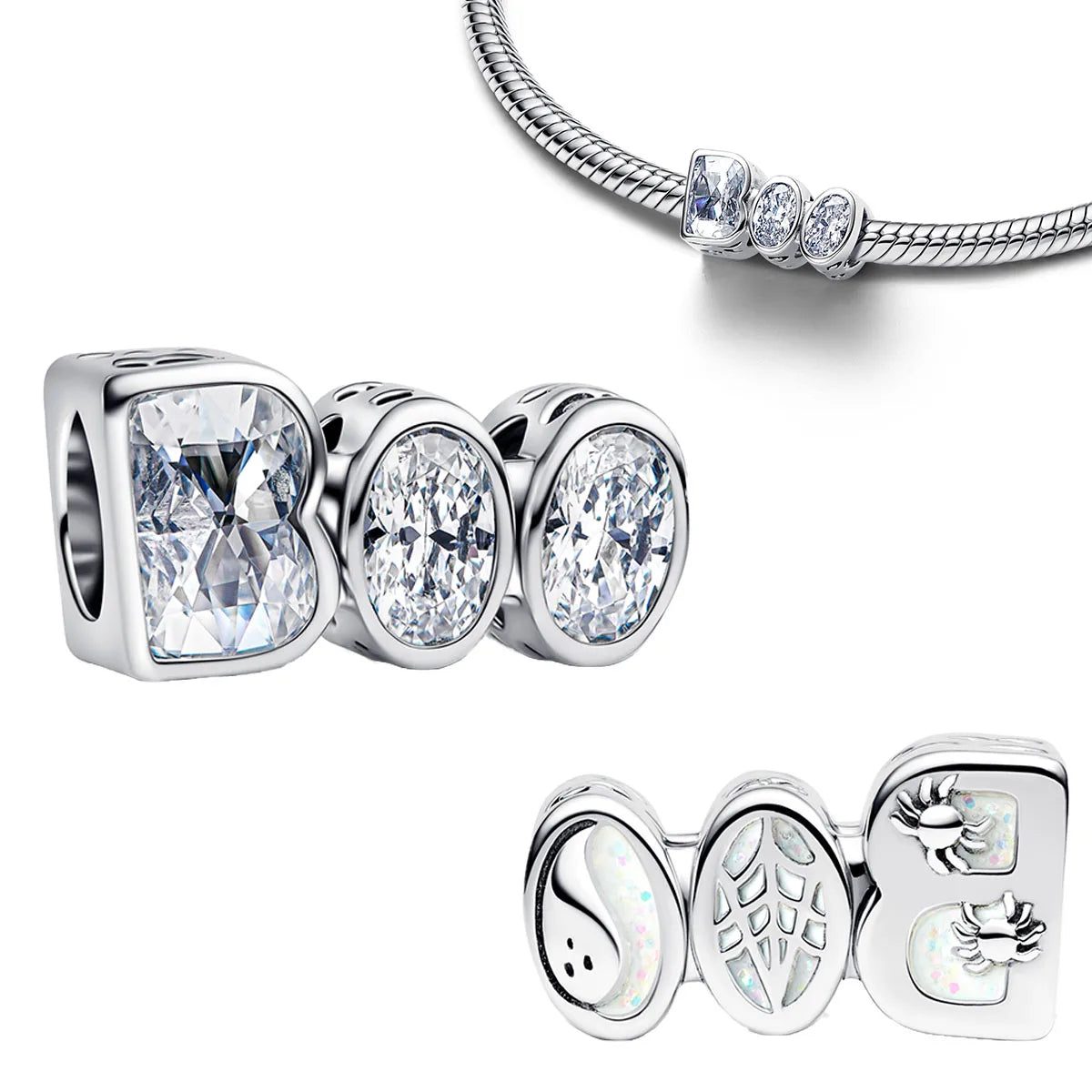 Halloween 925 Sterling Silver Skull Charm Luminous Pumpkin Bat Ghost Coffin Bead Pendant Ring Necklace Bracelet DIY Jewelry Gift